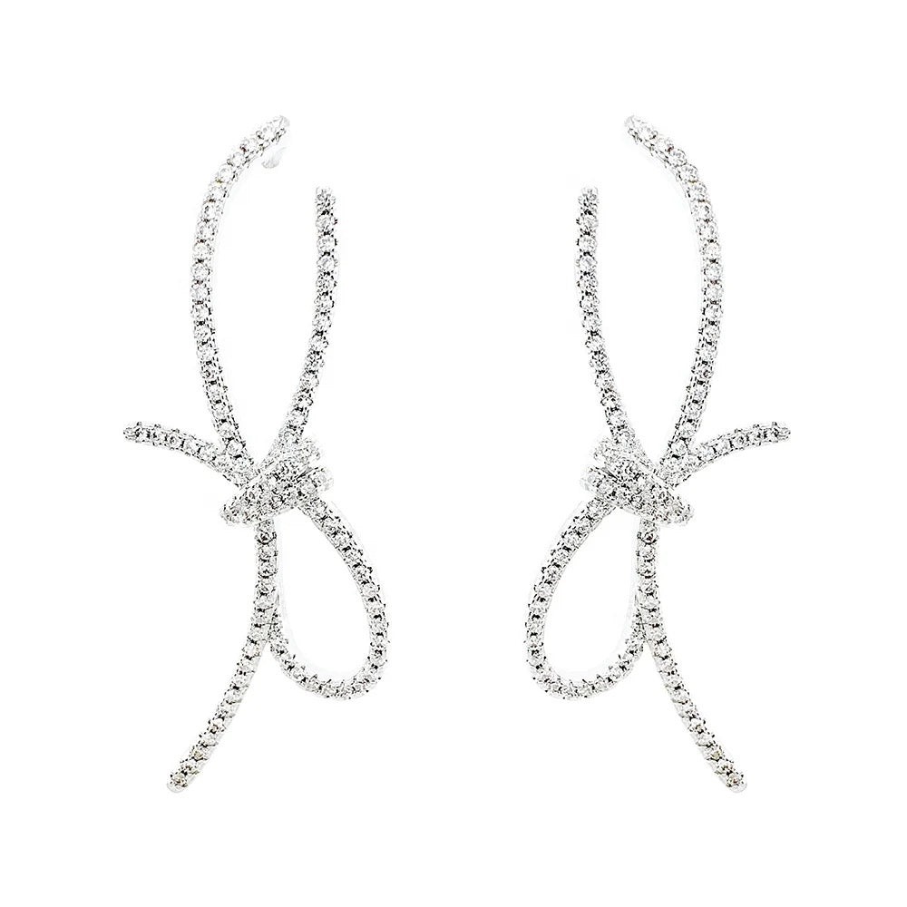 Silver Crystal Bow Statement Earrings for Women - Image 3