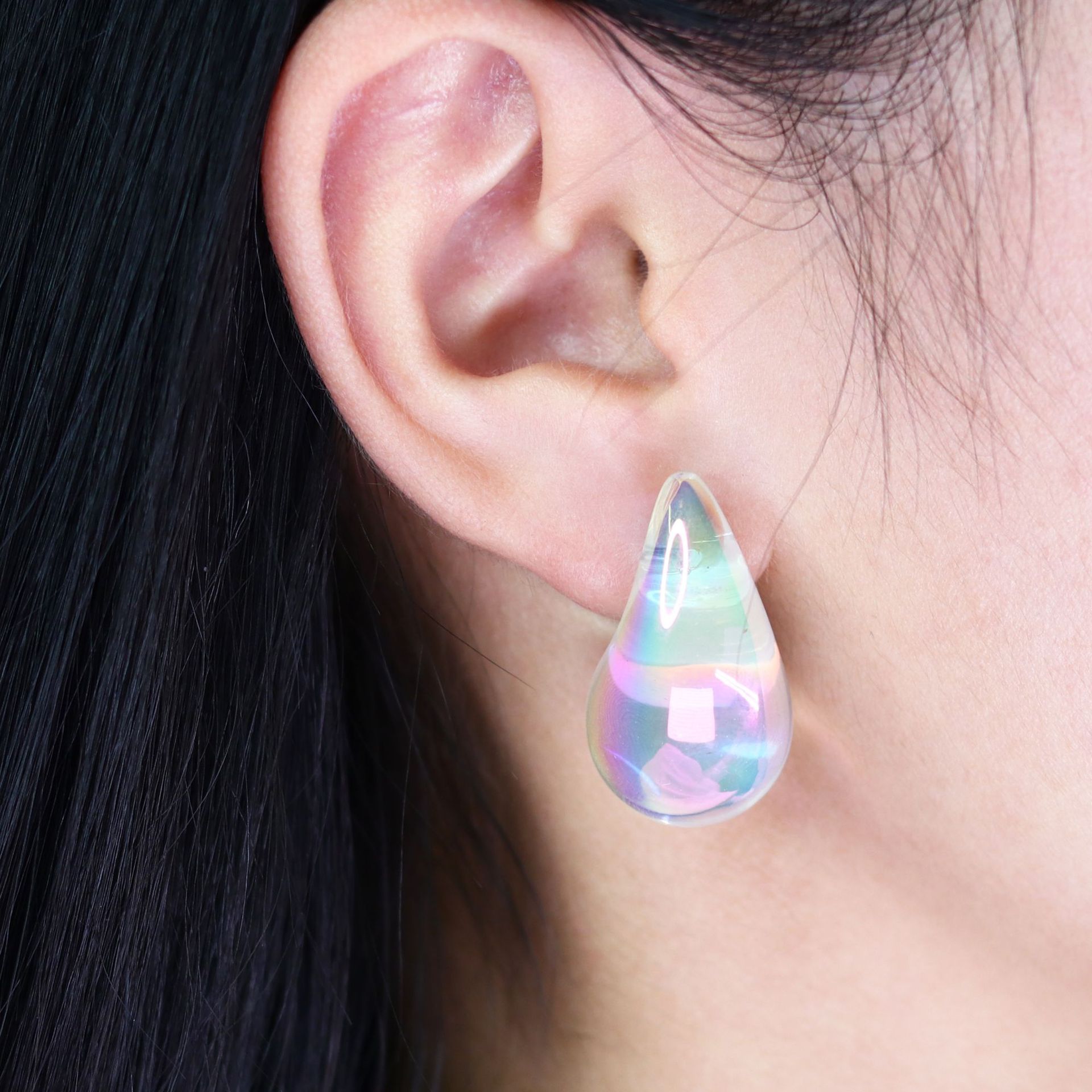 Korean Iridescent Teardrop Earrings - Image 4