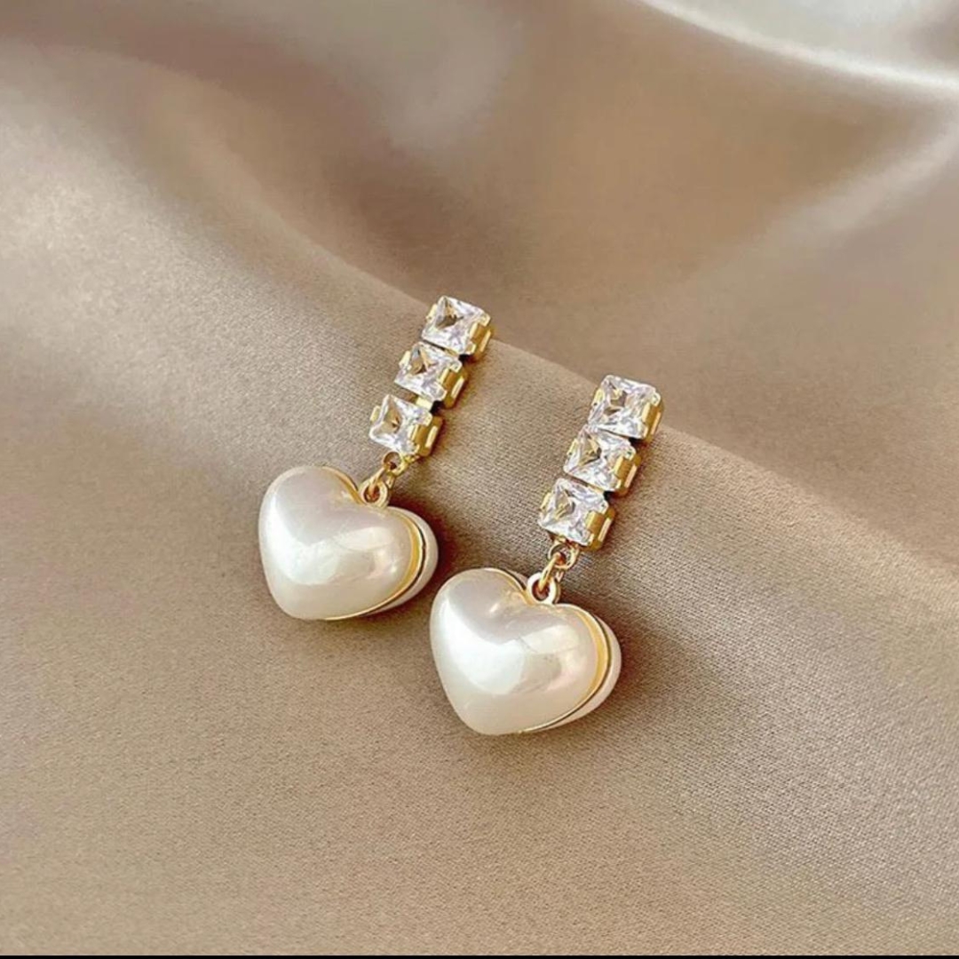 Premium Heart Stone Pearl Studs