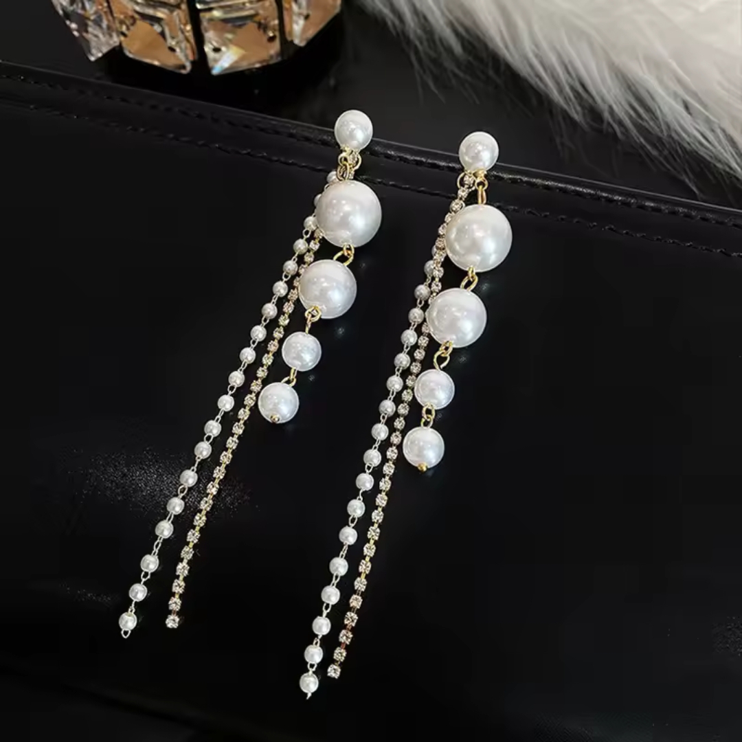 Long Pearl Stone Earrings - Image 3