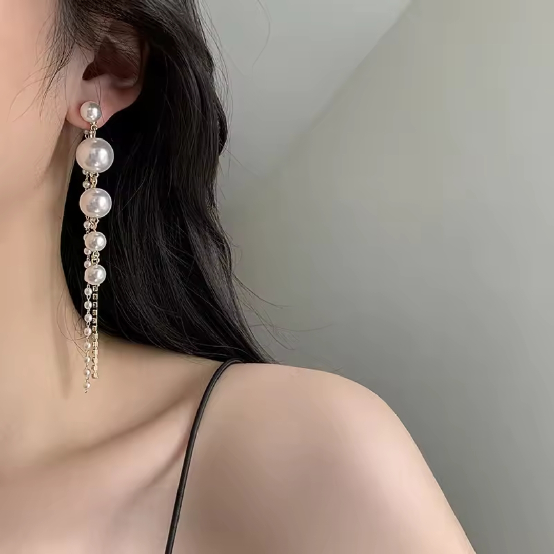 Long Pearl Stone Earrings