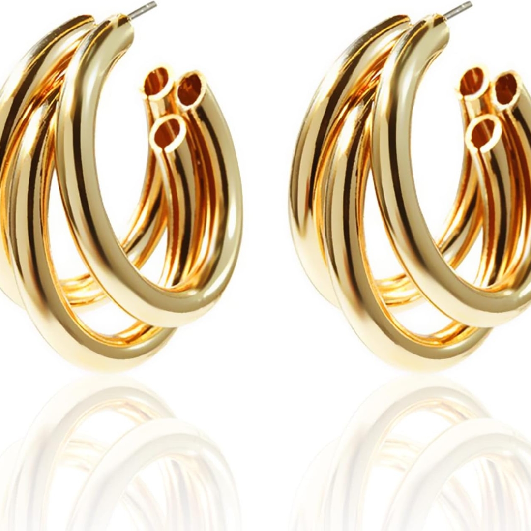 Triple Layer Gold Plated Hoops - Image 2