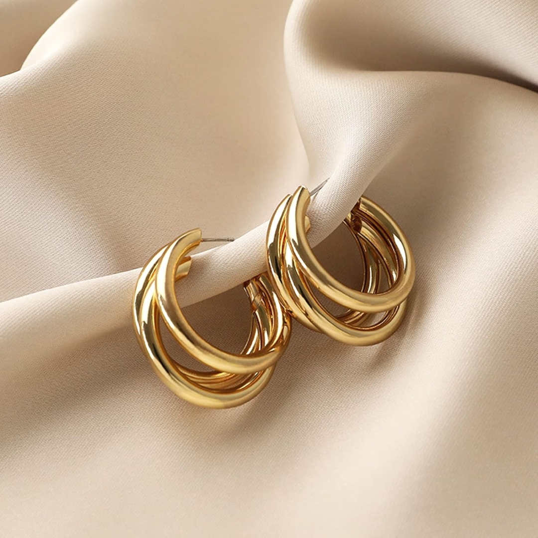 Triple Layer Gold Plated Hoops
