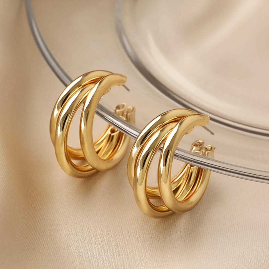 Triple Layer Gold Plated Hoops - Image 3