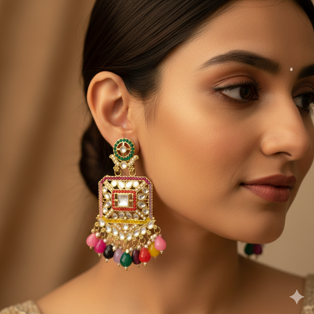 Multicolour Traditional Big Earrings - Image 2