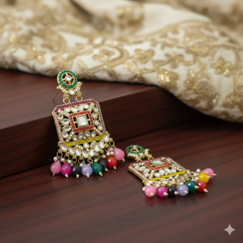 Multicolour Traditional Big Earrings